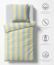 Ielādējiet video galerijas pārlūkā, Mako - Satīna gultas veļa Blue Yellow | Modern Life Fleuresse