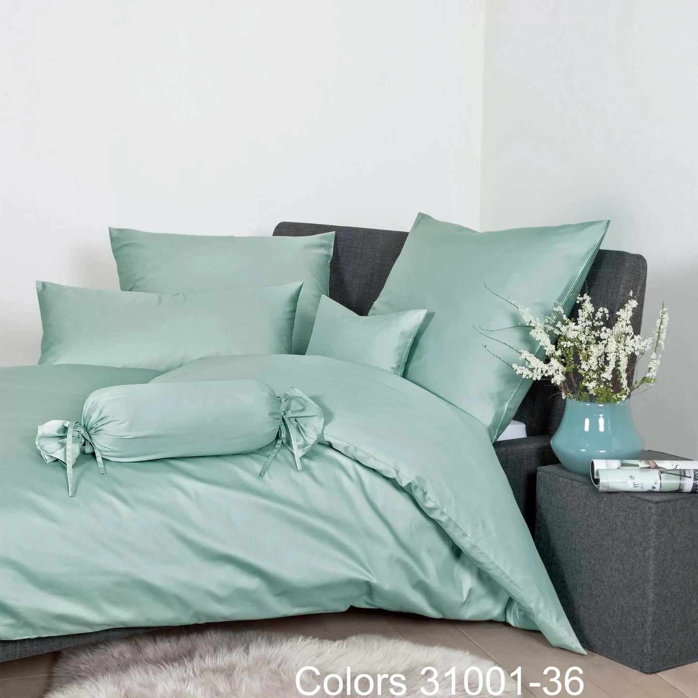 Mako - Satīna gultas veļa Smoke Green | Exclusive JANINE