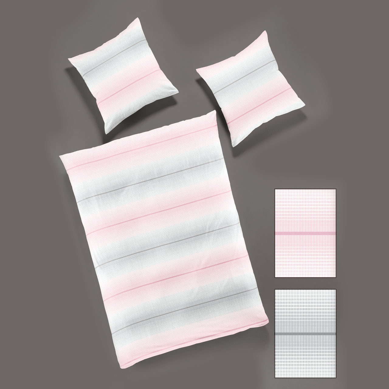 Mako - Satīna gultas veļa | Rosa/ grey stripes BIERBAUM